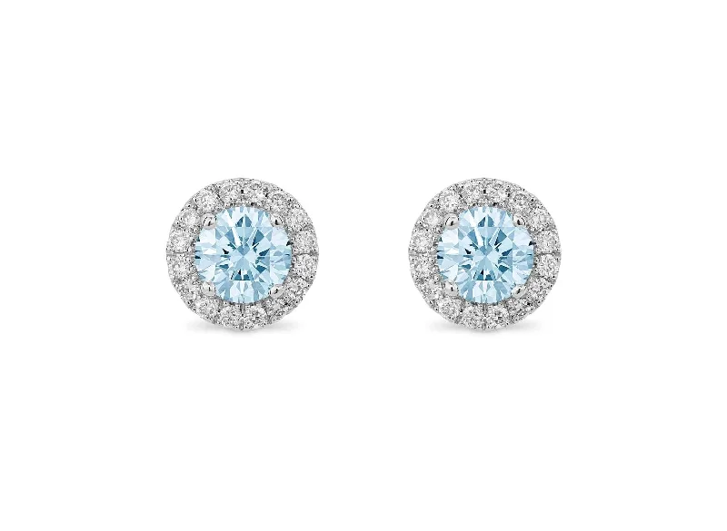 Big Discounts On Elegant Jewelry Collections LIGHTBOX Lab-Grown Blue Diamond 1ct twt Halo Studs set in 14k gold