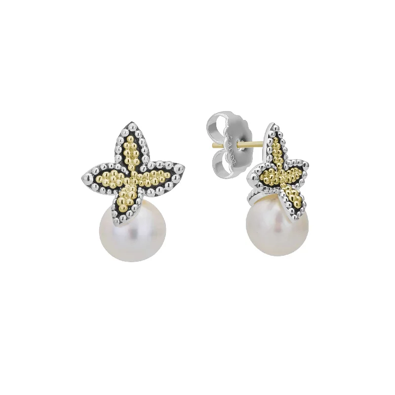 Everyday Jewelry Essentials Now On Sale Luna Two-Tone Caviar Floral Pearl Earrings