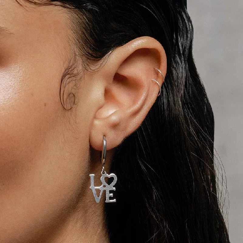 Customized Silver Jewelry For Unique Style Make Love Not War Hoop Earrings - Silver