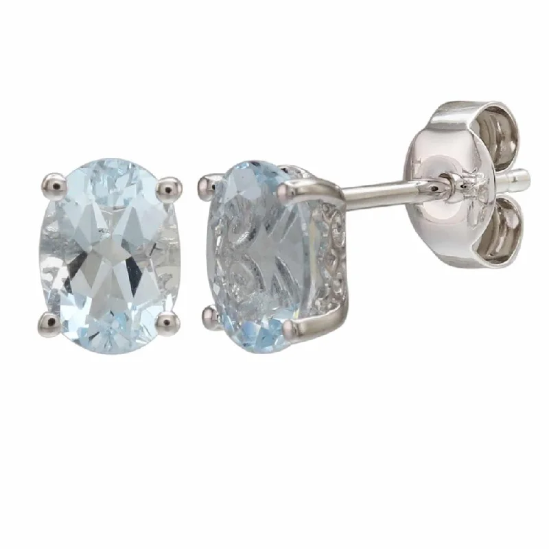 Grab Exquisite Jewelry At The Lowest Prices March Birthstone Earrings: 14K White Gold Oval Aquamarine Earrings