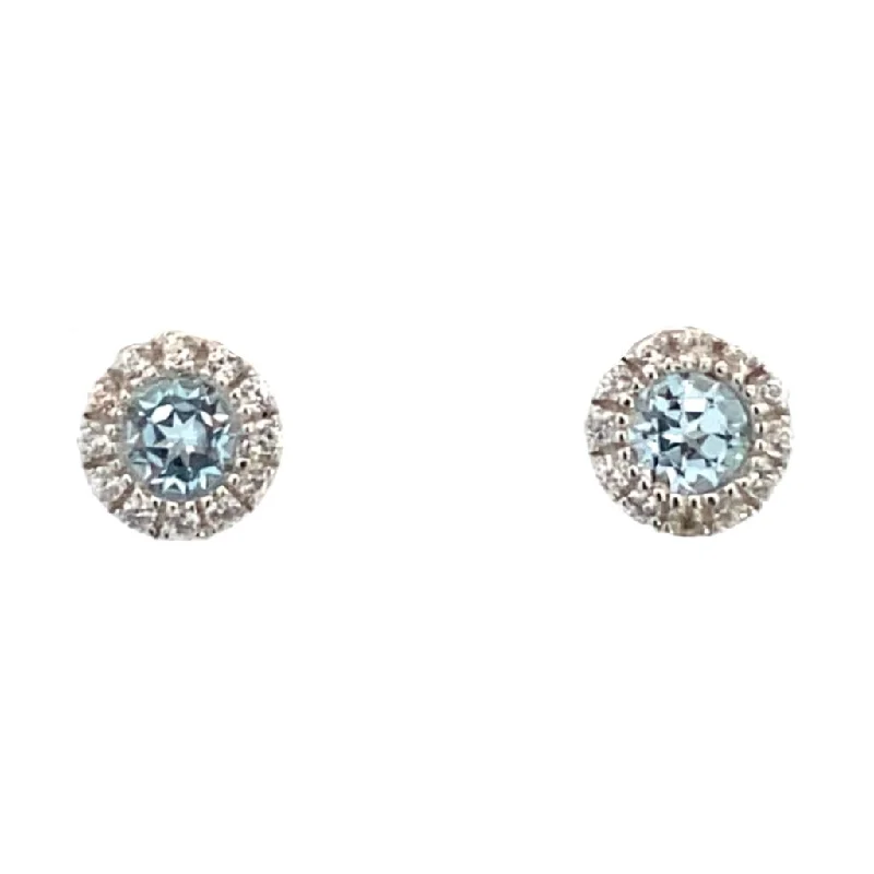 Delicate Crystal Jewelry For Sophisticated Charm March Birthstone Earrings: Sterling Silver Sky Topaz Halo Earrings