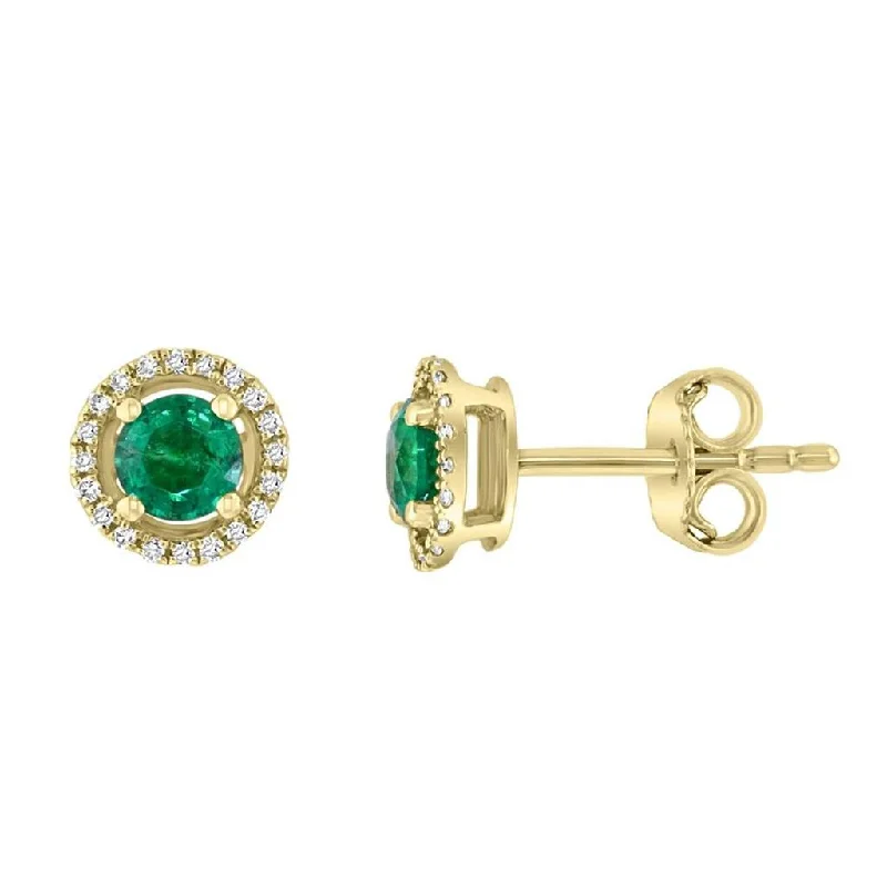 Elegant Jewelry, Exclusive Prices – Shop Now May Birthstone Earrings: 14K Yellow Gold Diamond And Emerald Halo Earrings