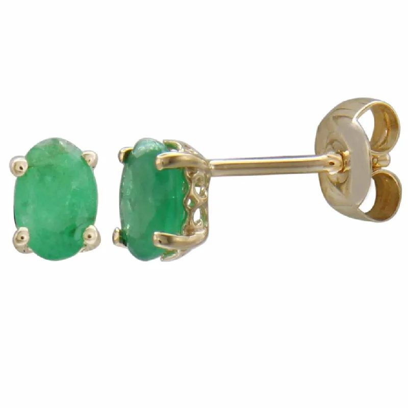 Limited-Time Offer On Elegant Jewelry Pieces May Birthstone Earrings: 14K Yellow Gold Oval Emerald Earrings