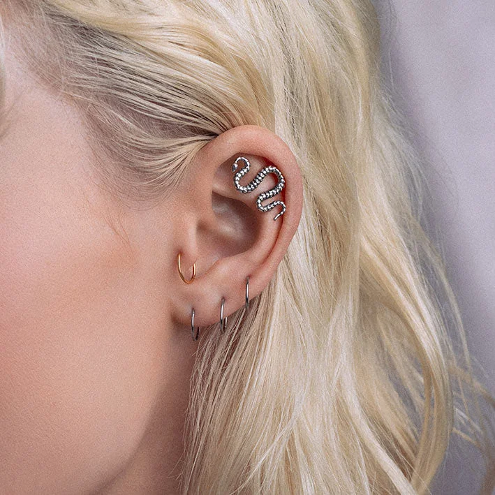 Unique Jewelry Designs Now At Discounted Rates MINERVA. Snake Stud Earring - Silver