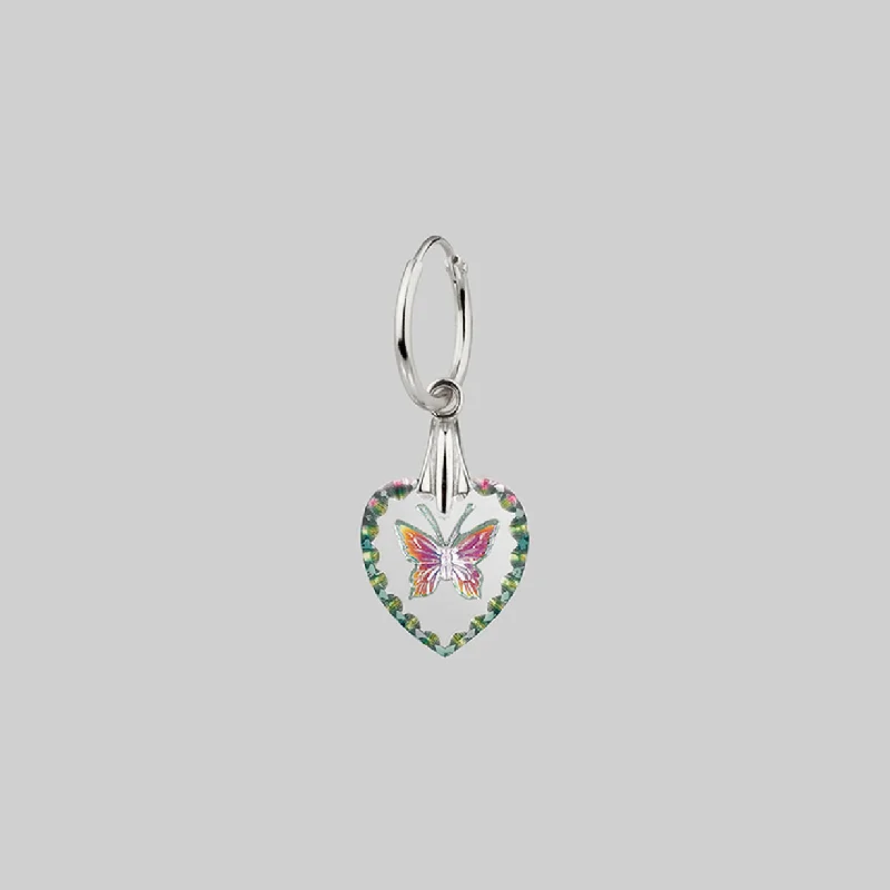 Upgrade Your Collection With Our Limited-Time Jewelry Sale NEW DAWN. Butterfly Glass Heart Hoop Earrings - Silver