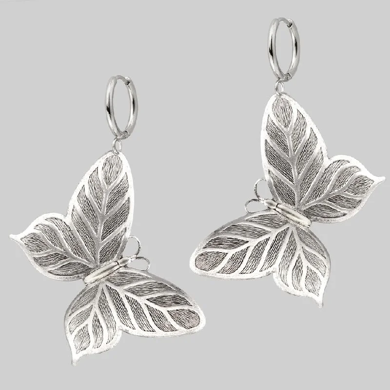 Affordable Gold-Plated Jewelry For Modern Fashion NEW DAWN. Huge Butterfly Hoop Earrings - Silver Affordable Gold-Plated Jewelry For Modern Fashion NEW DAWN. Huge Butterfly Hoop Earrings - Silver