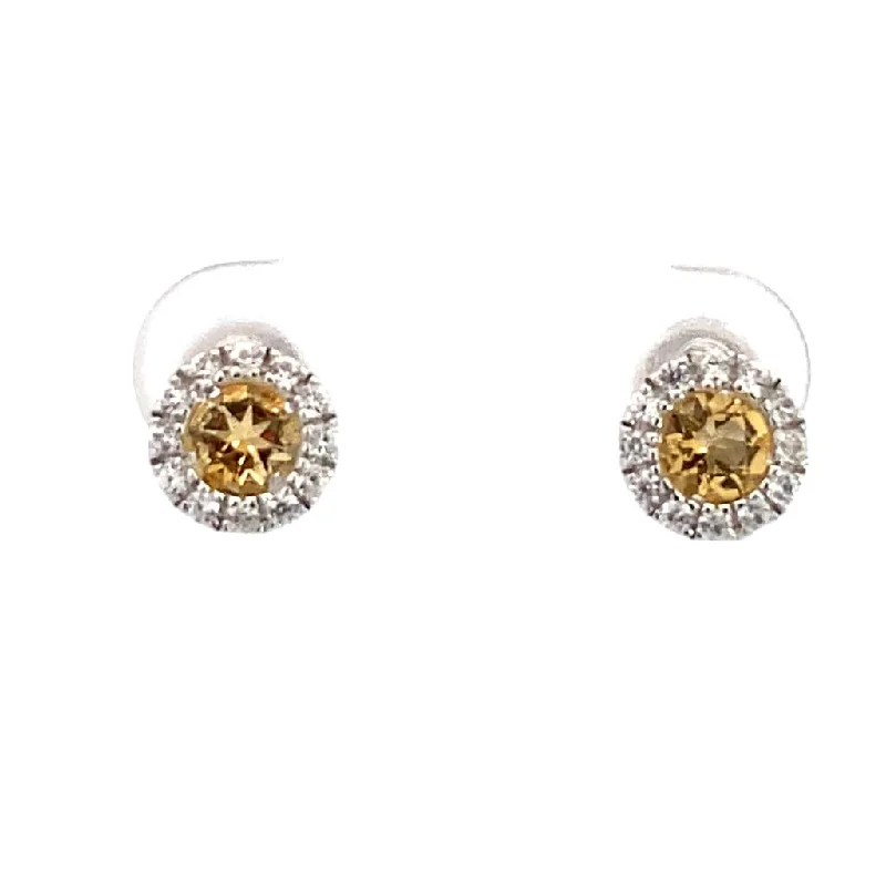 Grab Your Favorite Jewelry At The Lowest Prices November Birthstone Earrings: Sterling Silver Round Citrines Halo Earrings