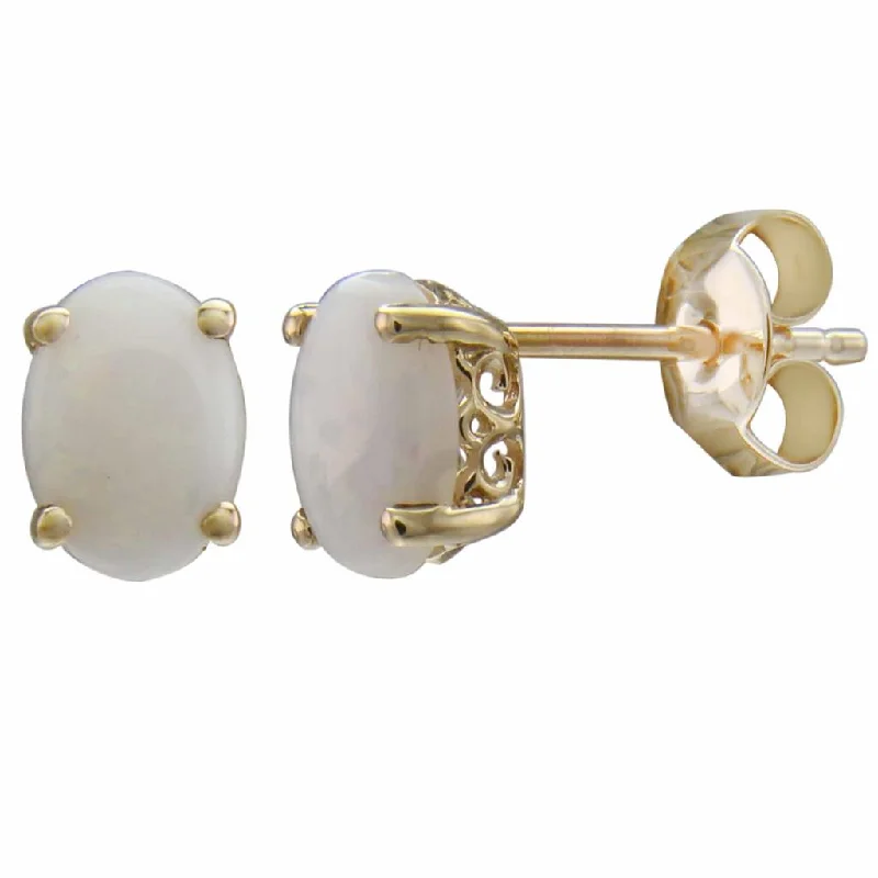 Limited-Time Offer On Elegant Jewelry Pieces October Birthstone Earrings: 14K Yellow Gold Oval Opal Earrings