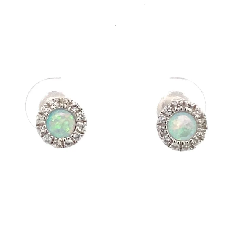 Best Jewelry Sale Prices – Limited-Time Offer October Birthstone Earrings: Sterling Silver Synthetic Opals Halo Earrings