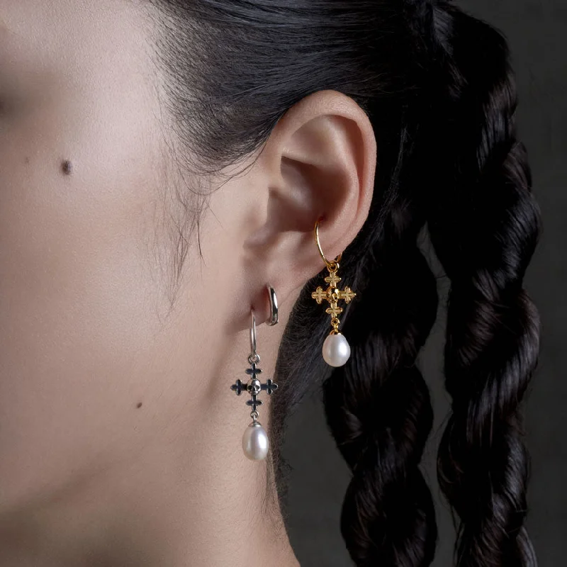 Affordable Luxury Jewelry For Every Occasion OPHELIA. Medieval Cross Hoop Earrings - Silver