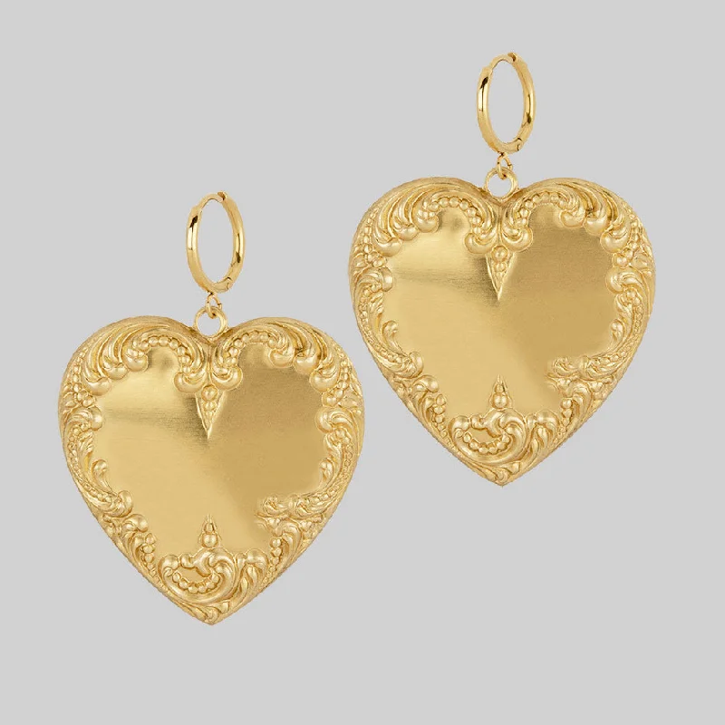 Seasonal Jewelry Deals – Elevate Your Style PORTRAIT. Ornate Heart Hoop Earrings - Gold