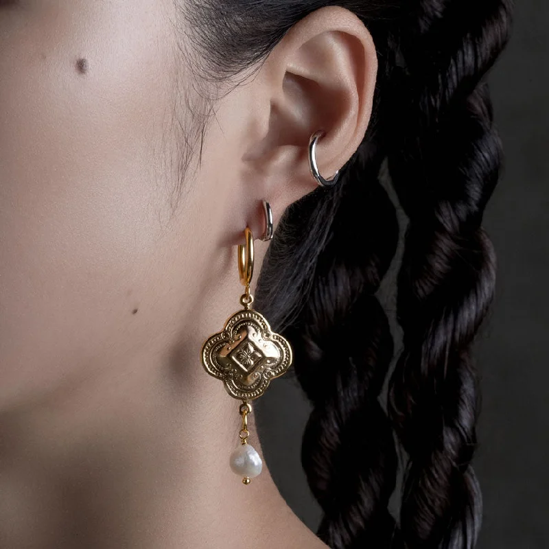 Exclusive Jewelry Bundles At Discounted Rates REALM. Quatrefoil Pearl Hoop Earrings - Gold