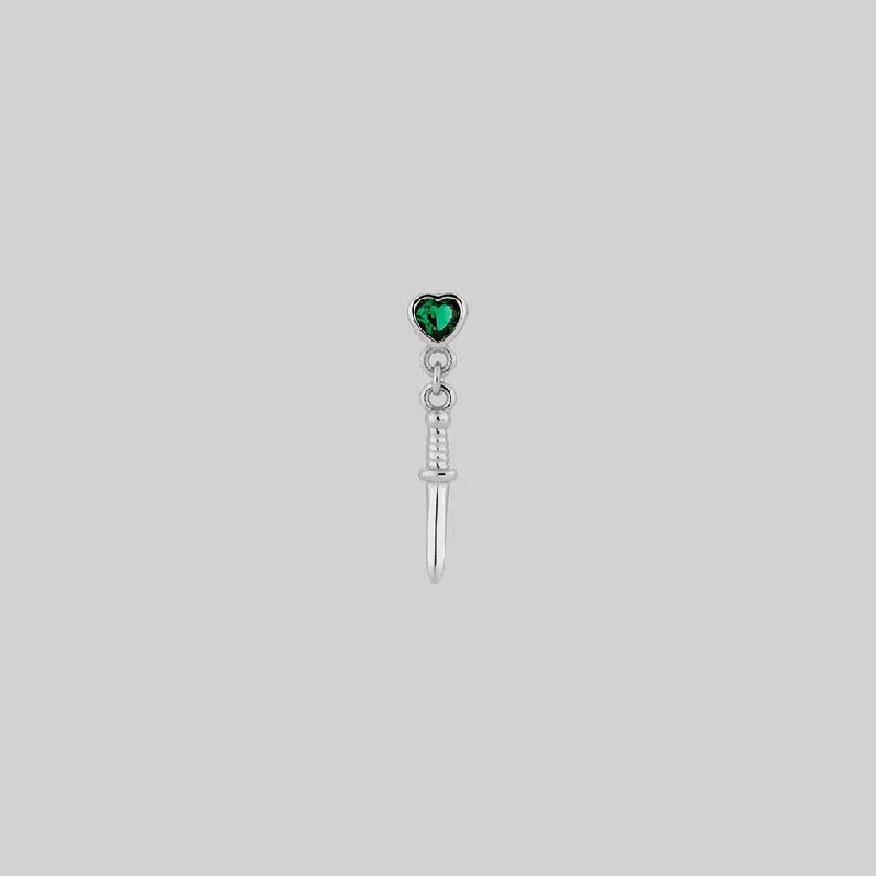 Trending Jewelry Now At Unbeatable Prices REIGN. Green Heart & Dagger Drop Earrings - Silver
