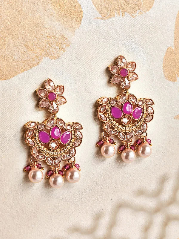 Grab Stylish Jewelry Before The Sale Ends Rubans 22K Gold Plated Handcrafted Ruby Studded chandbali Earrings Grab Stylish Jewelry Before The Sale Ends Rubans 22K Gold Plated Handcrafted Ruby Studded chandbali Earrings