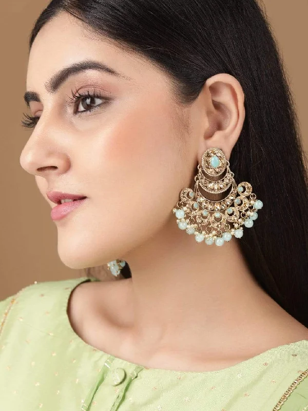 Affordable Luxury Jewelry – Style At A Great Price Rubans Gold Plated Handcrafted AD Studded & Sky Blue Beads Chandbali Earrings Affordable Luxury Jewelry – Style At A Great Price Rubans Gold Plated Handcrafted AD Studded & Sky Blue Beads Chandbali Earrings