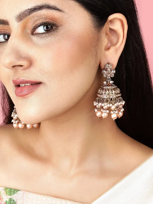Special Sale On Handcrafted Jewelry – Shop Today Rubans Gold Plated Handcrafted AD Studded & White Beads Jhumka Earrings Special Sale On Handcrafted Jewelry – Shop Today Rubans Gold Plated Handcrafted AD Studded & White Beads Jhumka Earrings