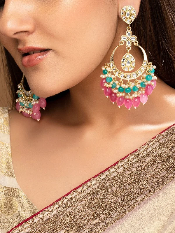 Shop Jewelry That Shines Without The High Price Rubans Gold Plated Handcrafted  Kundan Studded Pink And Blue Beaded Chandbali Earrings