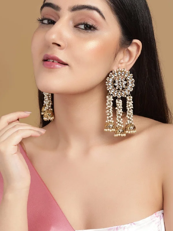 Limited-Stock Jewelry Sale – Shop Before It's Gone Rubans Gold Plated Handcrafted Kundan with Pearls Embellished Multi Jhumka Earrings Limited-Stock Jewelry Sale – Shop Before It's Gone Rubans Gold Plated Handcrafted Kundan with Pearls Embellished Multi Jhumka Earrings