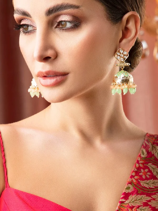 Limited-Time Jewelry Sale – Elegant Styles At Less Rubans Gold Plated Pastel Earrings With Mint Green Enamel, Pink And Mint Beads