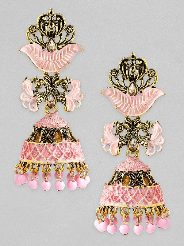Fine Jewelry, Limited-Time Offers Available Rubans Gold Toned Pink Enameled Jhumka Earrings