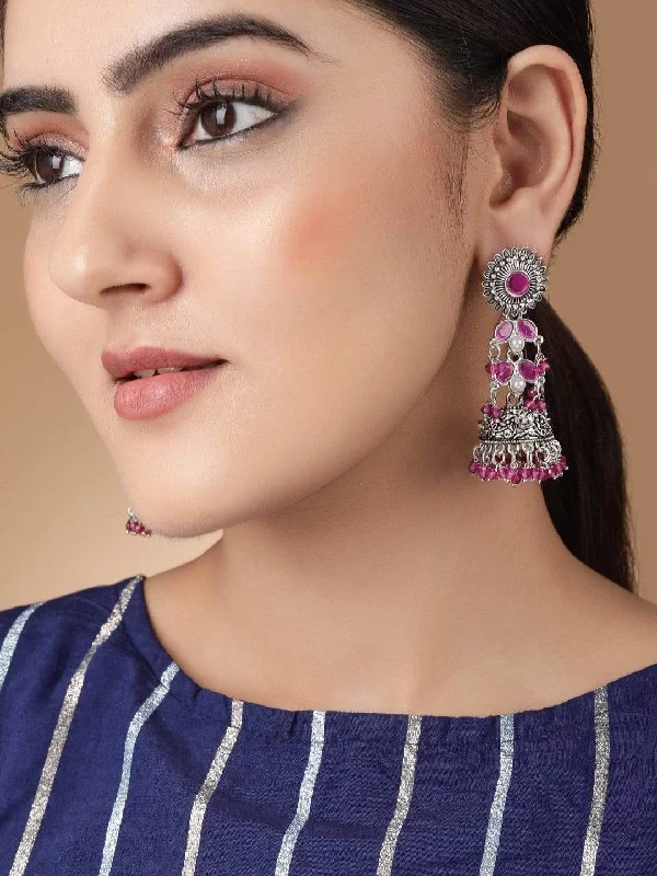 Must-Have Jewelry At Unbelievable Discounts Rubans Oxidised Regal Pink Beads Jhumkas Must-Have Jewelry At Unbelievable Discounts Rubans Oxidised Regal Pink Beads Jhumkas