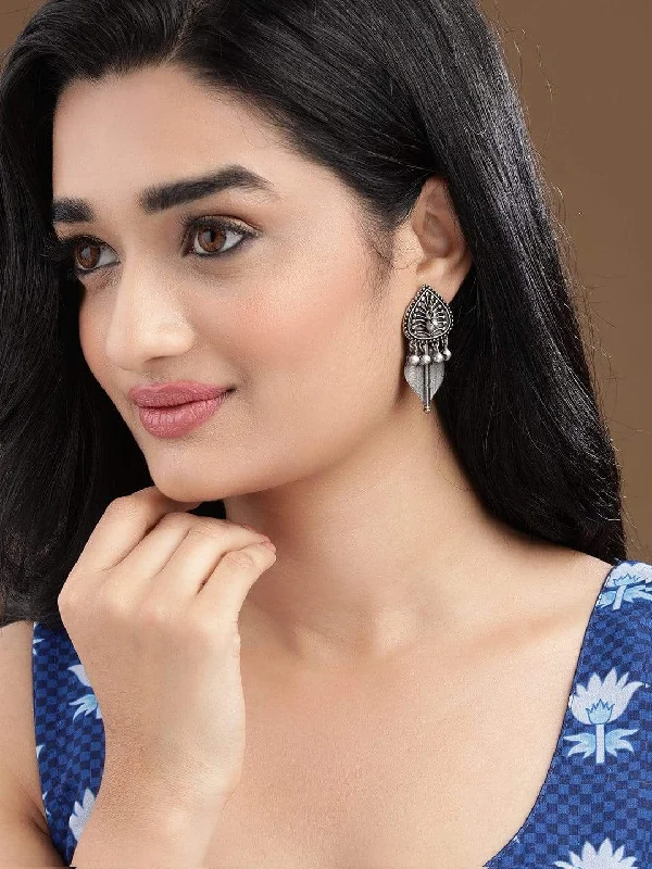 The Jewelry Sale You've Been Waiting For Is Here Rubans Oxidised Silver Plated Handcrafted Leaf Shape with Ghungroo Drop Earrings The Jewelry Sale You've Been Waiting For Is Here Rubans Oxidised Silver Plated Handcrafted Leaf Shape with Ghungroo Drop Earrings