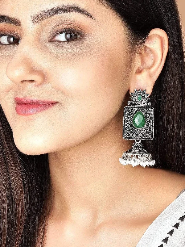 Exclusive Jewelry Offers – Shine For Less Rubans Oxidized Handcrafted Square Jhumka With Green Stone and White Pearls Exclusive Jewelry Offers – Shine For Less Rubans Oxidized Handcrafted Square Jhumka With Green Stone and White Pearls