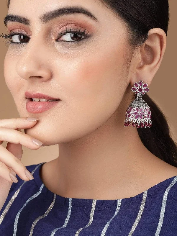 Get Ready To Sparkle – Special Jewelry Discounts Rubans Oxidized Jhumkas With Ruby Stones Get Ready To Sparkle – Special Jewelry Discounts Rubans Oxidized Jhumkas With Ruby Stones