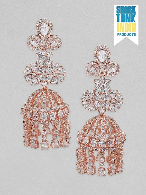 Holiday Jewelry Sale – Perfect Gifts At The Best Prices Rubans rose gold plated jhumka earrings with studded american stones.