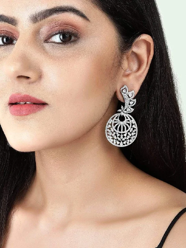 Personalized Jewelry At Special Discount Rates Rubans Silver-Plated White AD Drop Earrings Personalized Jewelry At Special Discount Rates Rubans Silver-Plated White AD Drop Earrings