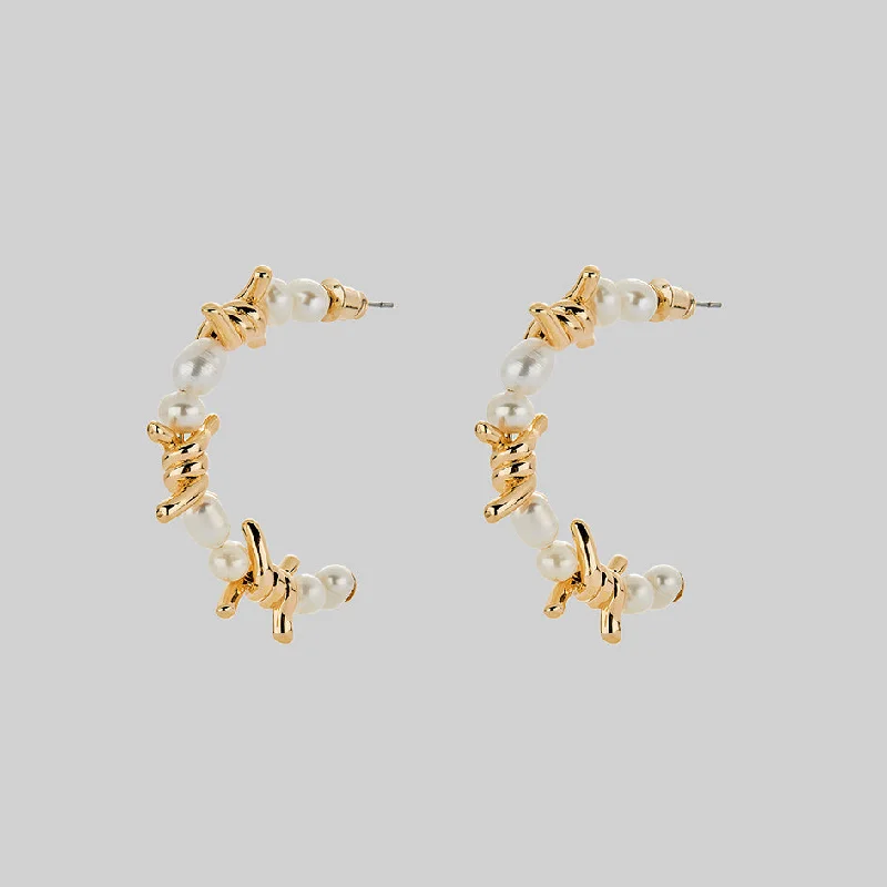 Romantic Heart-Shaped Jewelry For Special Gifts RUTHLESS. Barbed Wire & Ivory Pearl Hoop Earrings - Gold Romantic Heart-Shaped Jewelry For Special Gifts RUTHLESS. Barbed Wire & Ivory Pearl Hoop Earrings - Gold