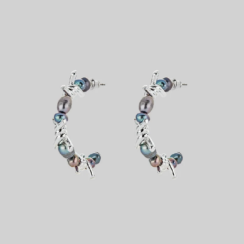 Versatile Layering Jewelry For Effortless Chic RUTHLESS. Barbed Wire & Black Pearl Hoop Earrings - Silver Versatile Layering Jewelry For Effortless Chic RUTHLESS. Barbed Wire & Black Pearl Hoop Earrings - Silver