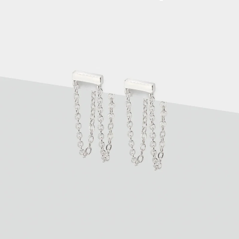 Must-Have Jewelry Pieces At Reduced Prices Silver Bar Double Chain Stud Earrings