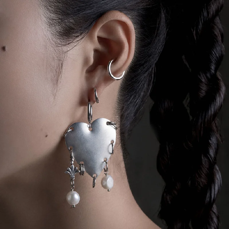 Affordable Glamour – Premium Jewelry At Special Prices SLAIN. Pierced Heart & Pearl Hoop Earrings - Silver