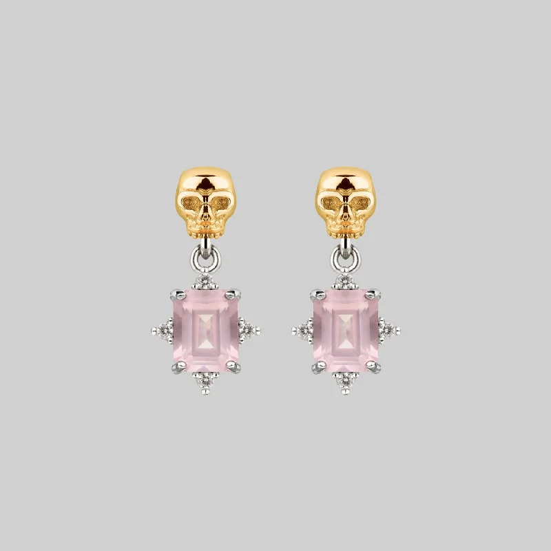 Elegant Rose Gold Jewelry For A Stylish Touch STAR CROSSED LOVERS. Rose Quartz & Skull Earrings - Silver Elegant Rose Gold Jewelry For A Stylish Touch STAR CROSSED LOVERS. Rose Quartz & Skull Earrings - Silver