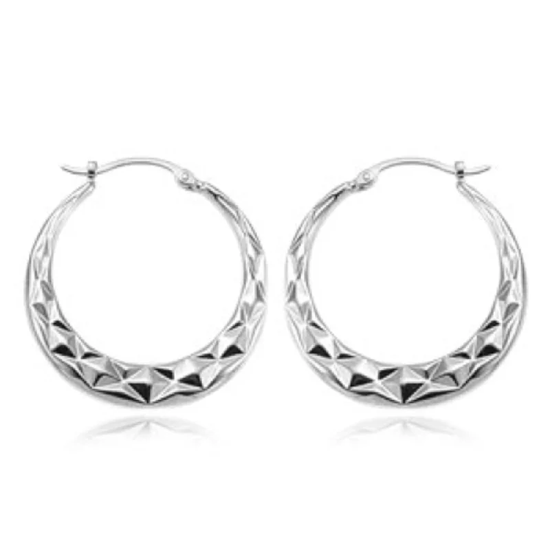 Customized Silver Jewelry For Unique Style Sterling Silver Quilted Hoop Earrings