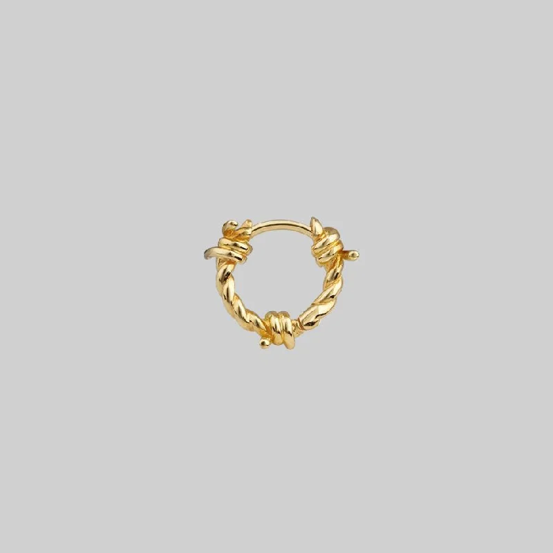 Seasonal Jewelry Clearance – Best Styles At The Lowest Prices SURVIVAL. Symbolic Barbed Wire Clicker Hoop Earrings - Gold Seasonal Jewelry Clearance – Best Styles At The Lowest Prices SURVIVAL. Symbolic Barbed Wire Clicker Hoop Earrings - Gold