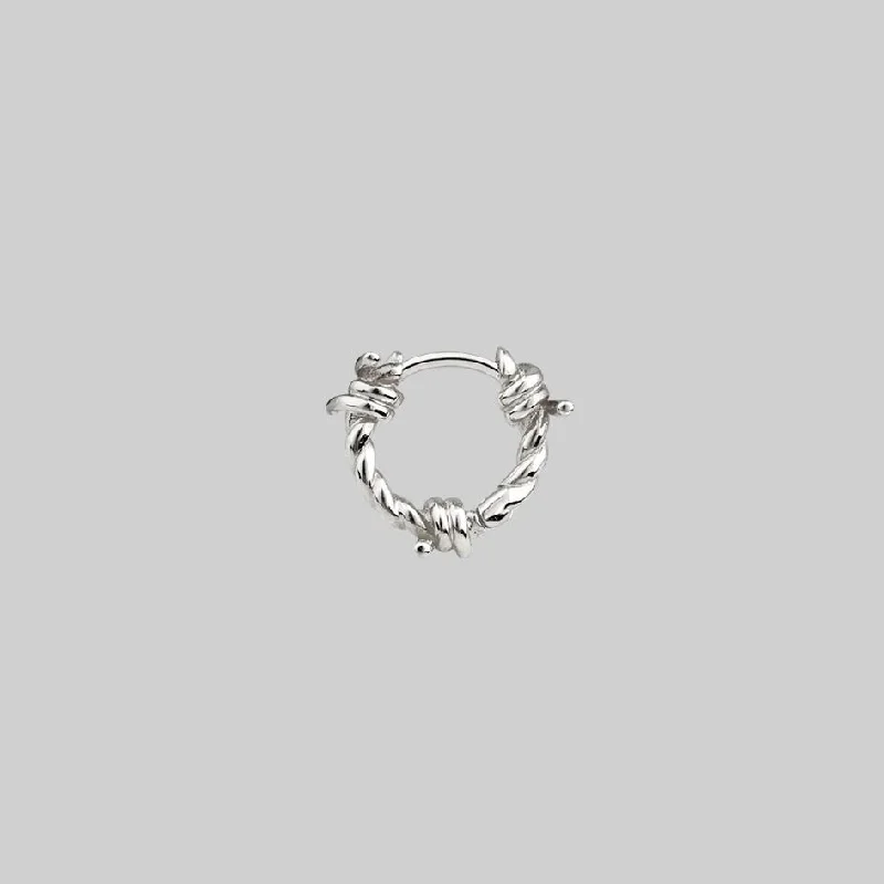 Get The Jewelry You Love At A Price You Love SURVIVAL. Symbolic Barbed Wire Clicker Hoop Earrings - Silver Get The Jewelry You Love At A Price You Love SURVIVAL. Symbolic Barbed Wire Clicker Hoop Earrings - Silver