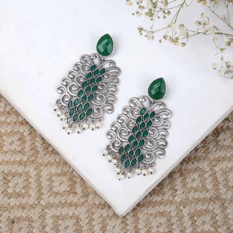 Glamorous Jewelry, Glamorous Deals – Shop Now Teejh Anvita Green and Silver Oxidised Earring Glamorous Jewelry, Glamorous Deals – Shop Now Teejh Anvita Green and Silver Oxidised Earring