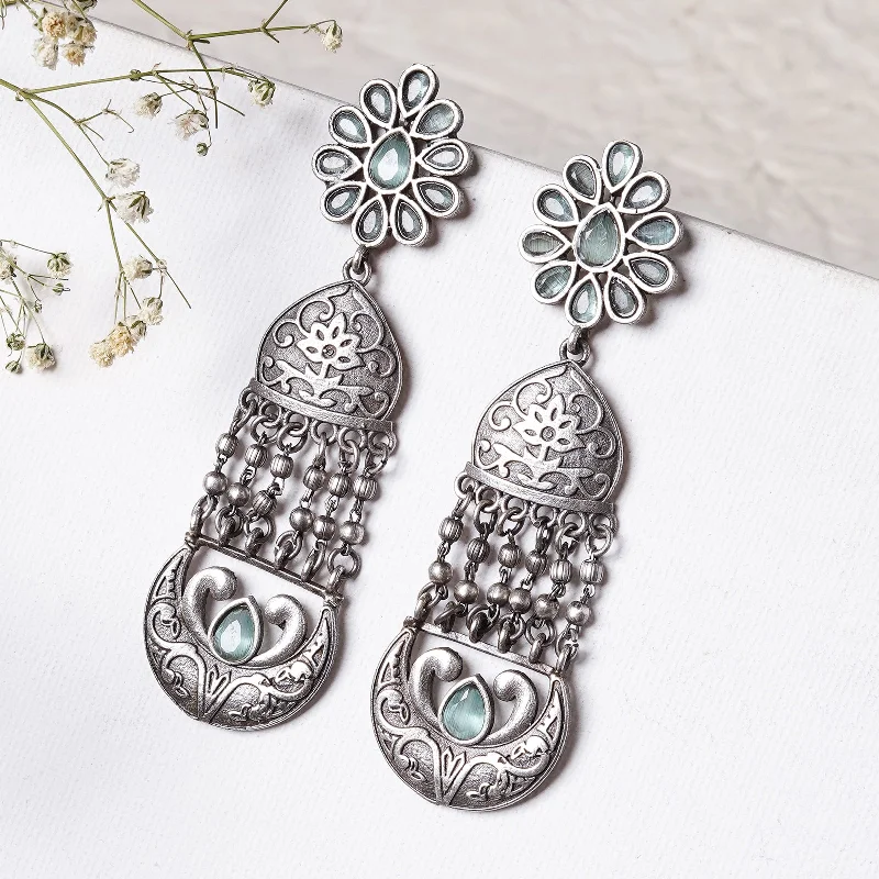 Luxury Jewelry At Unbeatable Discounts Teejh Bina Floral Green Silver Oxidised Earrings