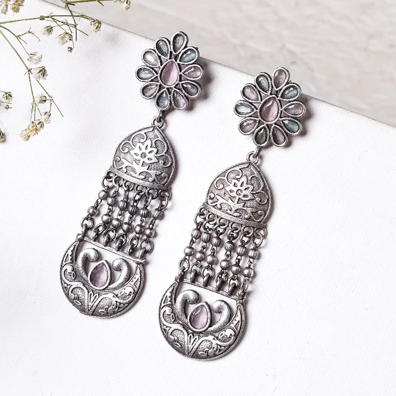 High-End Jewelry, Now More Affordable Than Ever Teejh Bina Floral Pink & Green Silver Oxidised Earrings