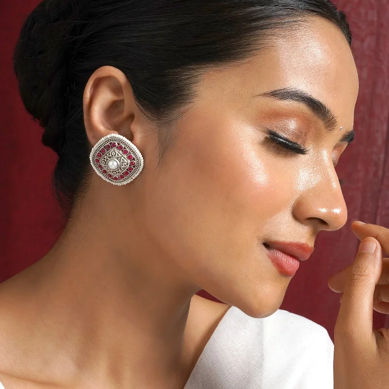 Unmissable Discounts On Timeless Jewelry Pieces Teejh Deval Silver Oxidised Ruby Stud