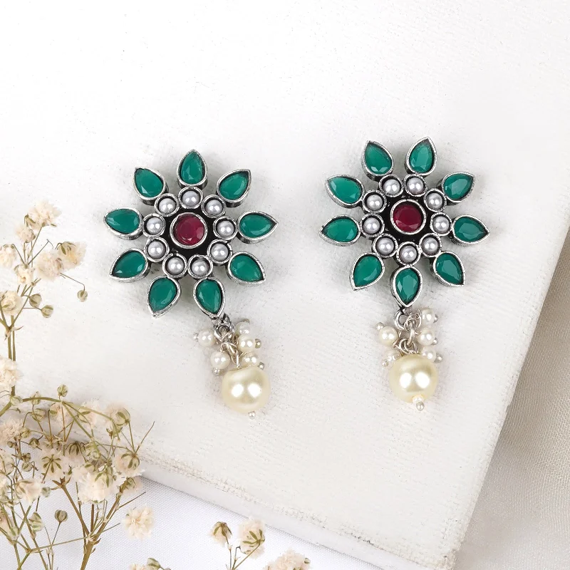 Flash Sale On Stunning Jewelry – Don't Miss Out Teejh Eesha Green and Pink Silver Oxidised Earring