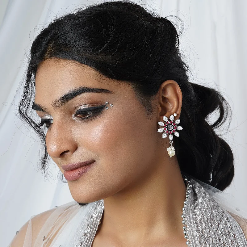 The Perfect Jewelry Piece At The Perfect Discount Teejh Eesha White and Magenta Silver Oxidised Earring.