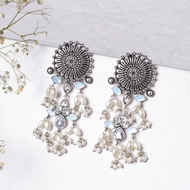 Grab Your Dream Jewelry At The Lowest Prices Teejh Jeevika Light Blue Silver Oxidised Earrings