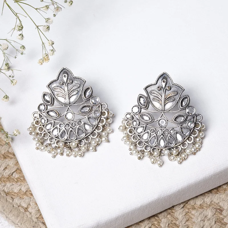 Once-A-Year Jewelry Sale – Grab Your Favorites Now Teejh Nimrat White Stone Silver Oxidised Earrings