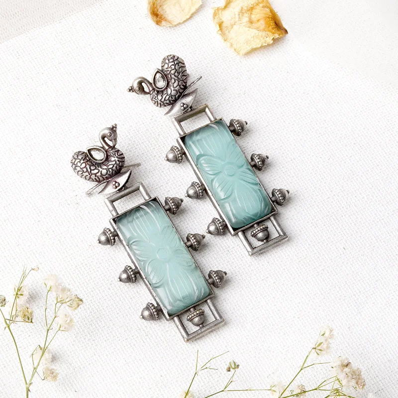 Must-Have Jewelry At Unbelievable Discounts Teejh Samaira Silver Oxidised Green Stone Earrings