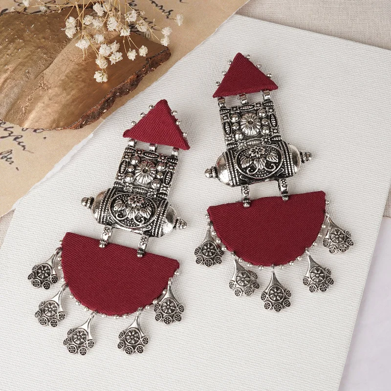 Elegant Jewelry, Exclusive Prices – Shop Now Teejh Yaalini Maroon Fabric Earring