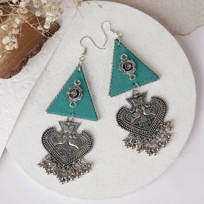 Elevate Your Outfit With Discounted Statement Jewelry Teejh Zue Turquoise Fabric and Silver Oxidised Earring
