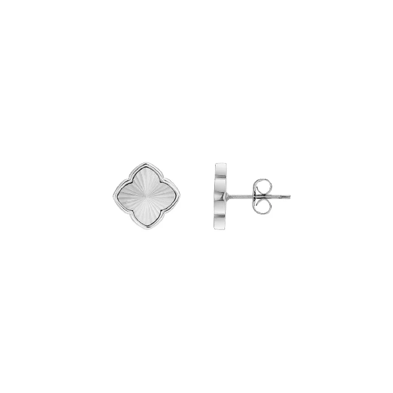 Luxury Handcrafted Jewelry For Elegant Looks Textured Clover Stud Earrings (Silver)